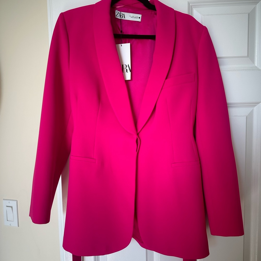 Zara hot pink belted blazer
